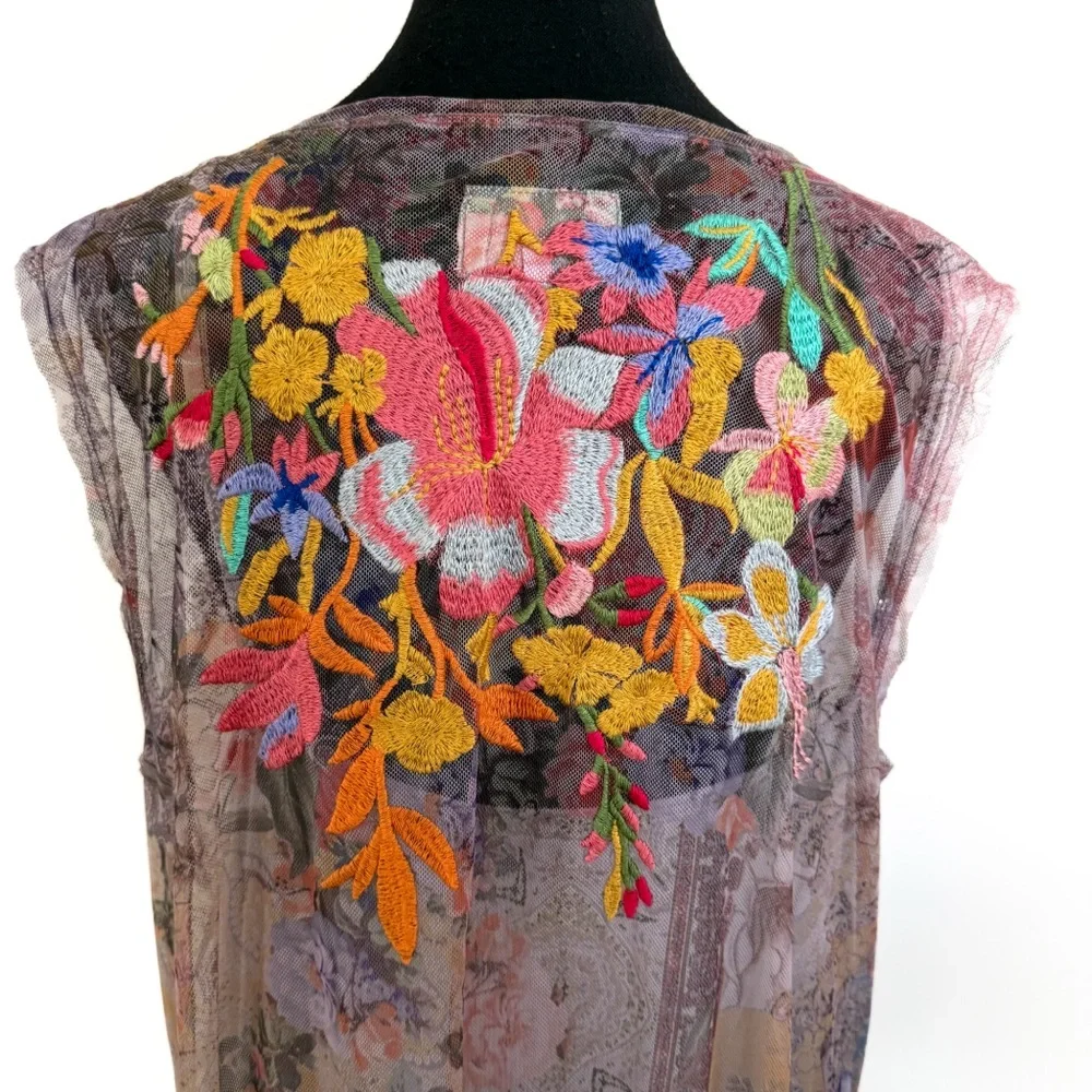 Johnny Was Drea Mesh Embroidered Midi Dress Floral 1X - Picture 4 of 8